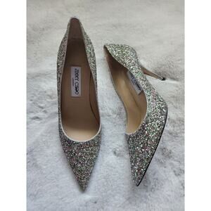 NWD JIMMY CHOO ROMY 85 Pumps Glitter Size EU 38 Green Silver